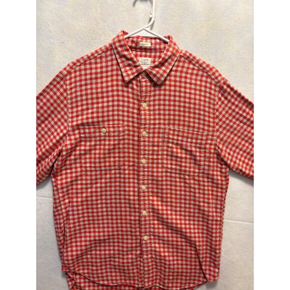 J.Crew Mens Red & White Checkered Flannel Shirt Tailored Fit Size M - Picture 2 of 10